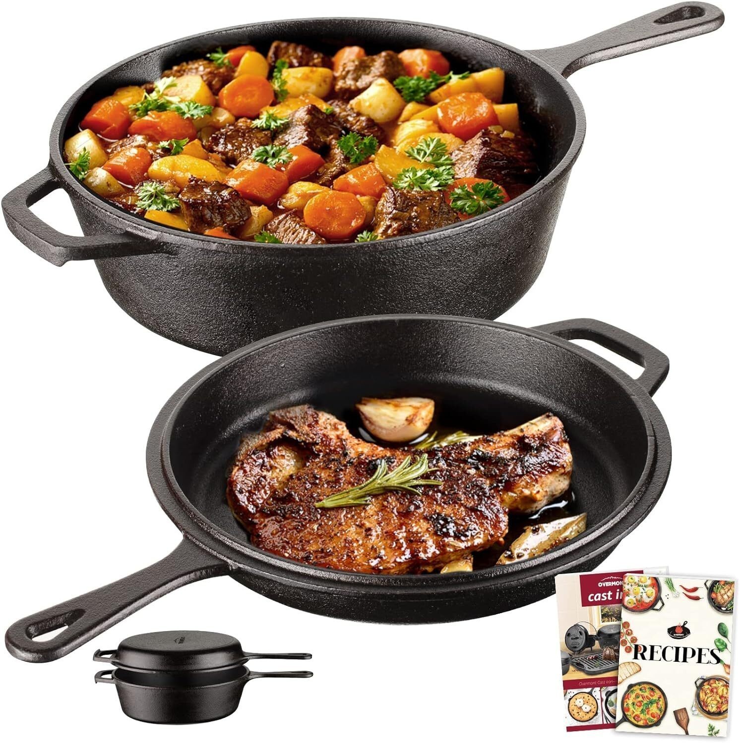 Cast Iron Dutch Oven with Dual Use Skillet Lid for Induction Electric Cookware