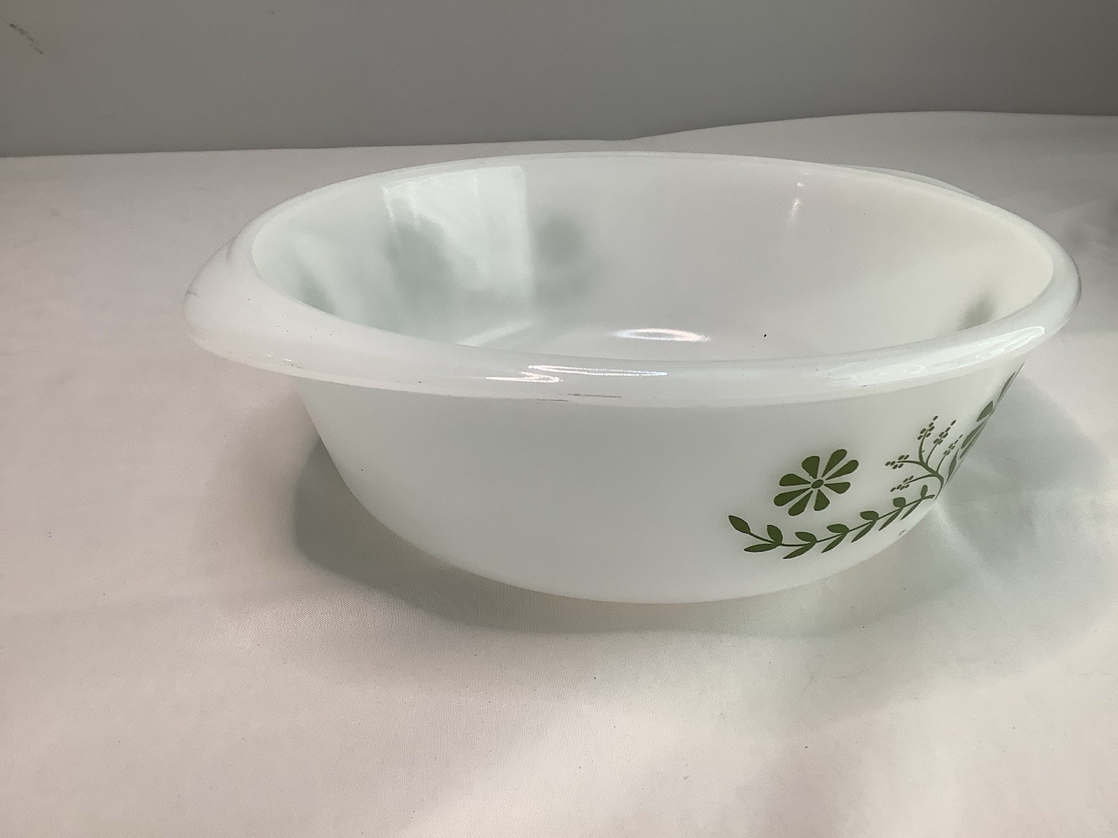 Vintage Glasbake 8.5″ Green Daisy Casserole Dish NO Lid 2 Qt USA J514 Ovenware
