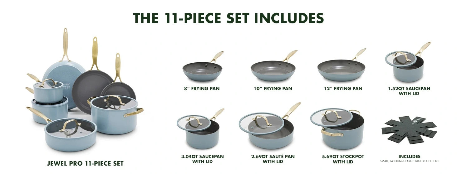 GreenPan Jewel Pro 11-Piece Cookware Set Hard Anodized Nonstick Taupe