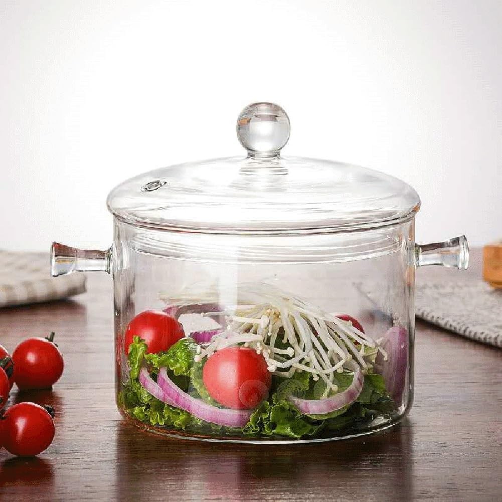 Glass Saucepan with Cover, 1.5L/50 OZ Heat-resistant Glass Cooking Pots, Glas…