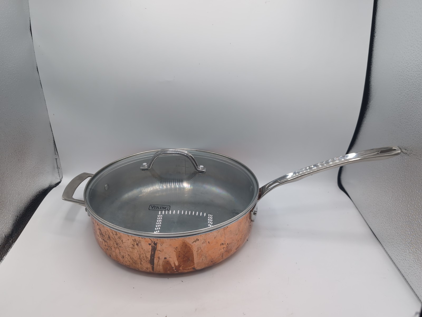 Viking 3-Ply Copper Clad Skillet Fry Pan with Viking Glass Lid 5 Qt Quart