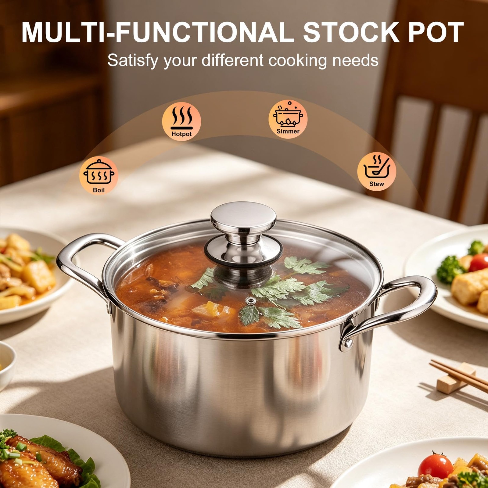4 Quart Tri Ply Stainless Steel Stock Pot Lid Induction Cookware Pasta Soup Pot