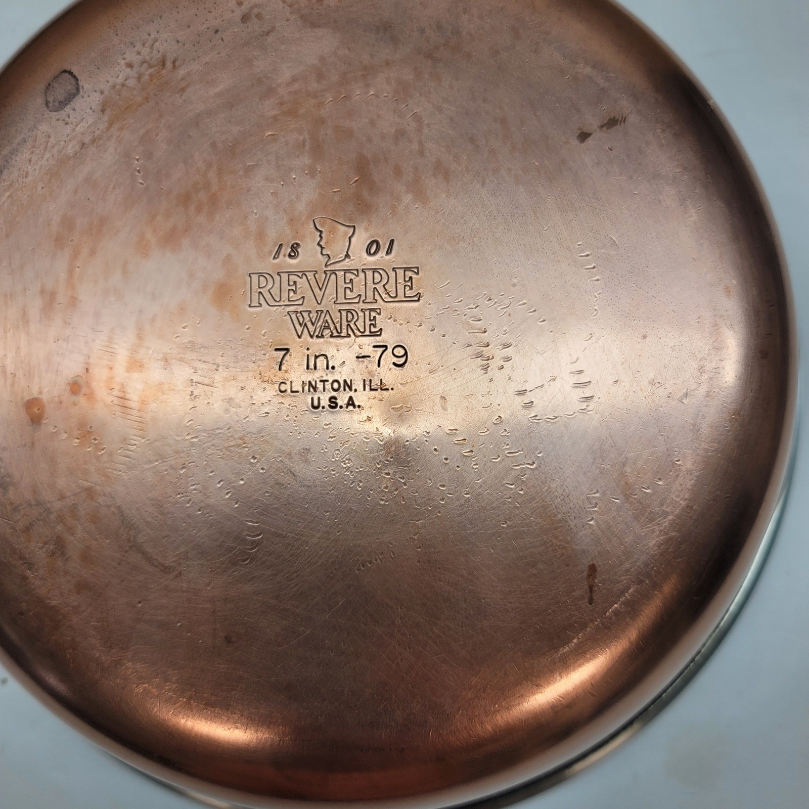 Vtg Revere Ware Copper Bottom/Stainless Skillet Set 7 & 9 inch Frying Pans USA