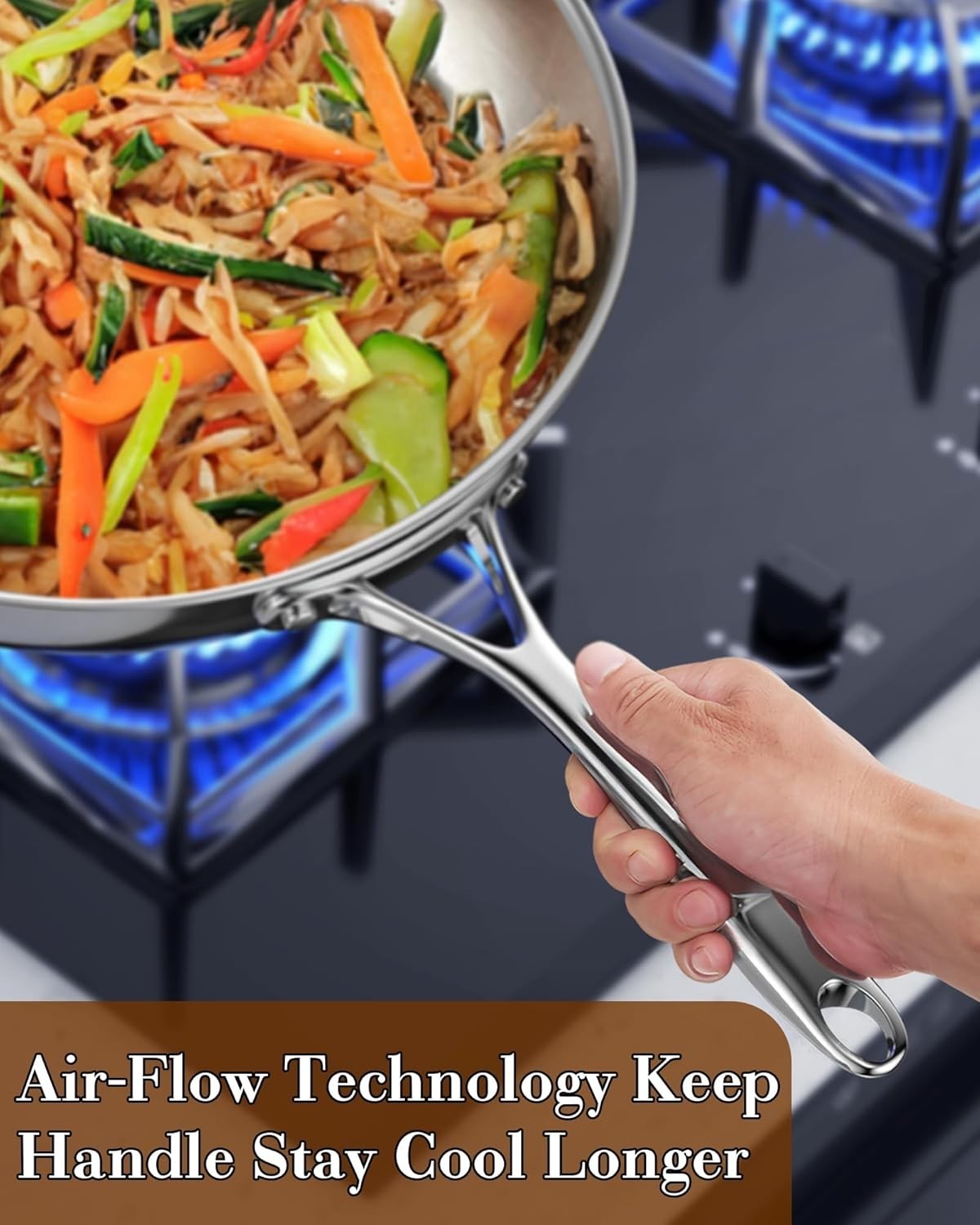 Multi-Ply Clad 12 Inch Stainless Steel Wok Pan, Stir Fry Pan with Glass Lid, …