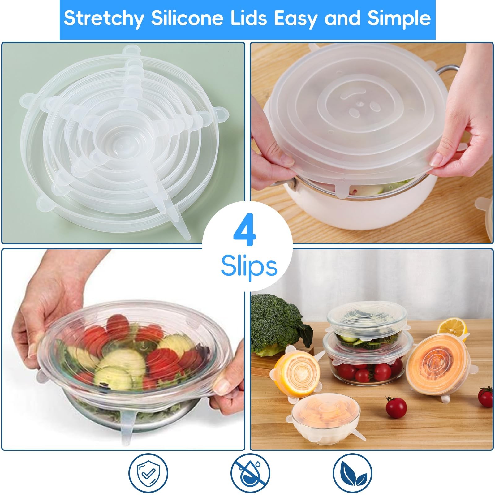 12PCS Silicone Stretch Lids for Food Storage, 6 Specifications of Reusable