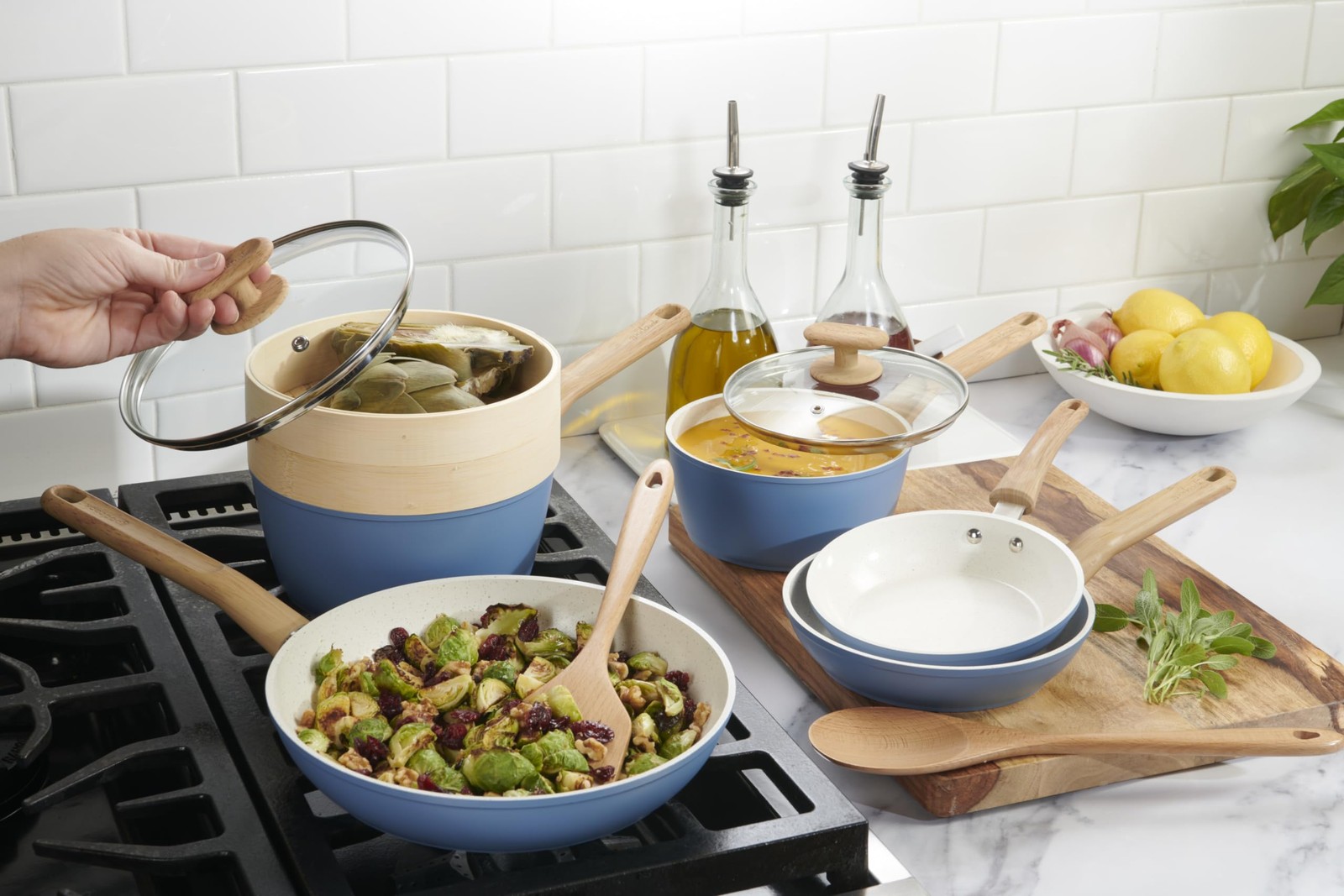GoodCook 10-Piece Healthy Ceramic Titanium-Infused Cookware Set, Light Blue –…