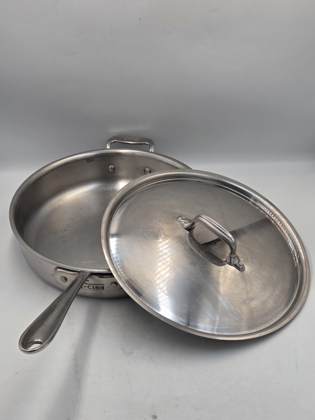Lot Of 2 ALL CLAD Stainless Steel Saute Fry Pans 8″ and 11″ Very Nice U.S.A