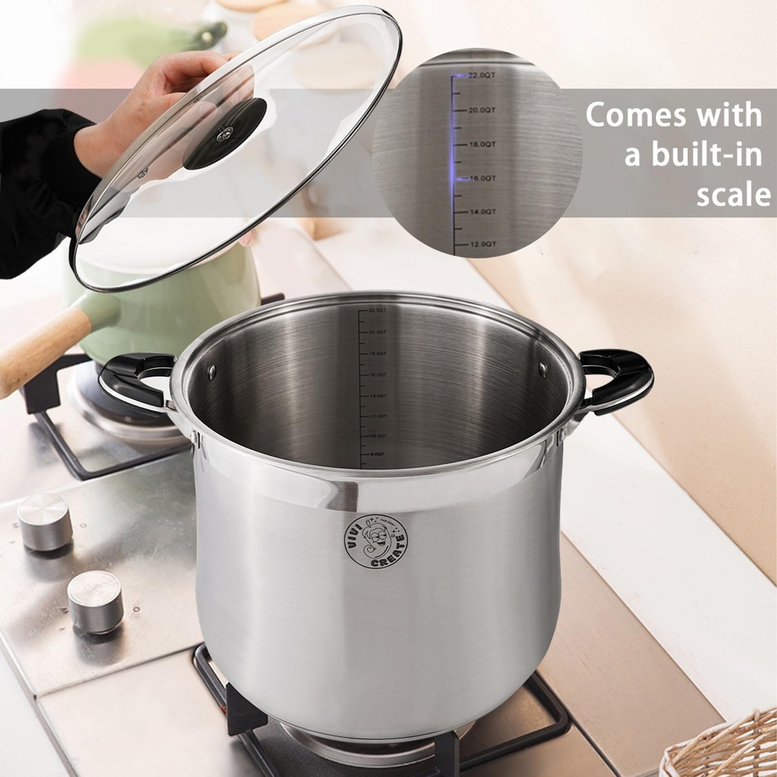 Stainless Steel Stock Pot with Lid Large Soup Seafood Boil Cooking Pot 22.5 QT