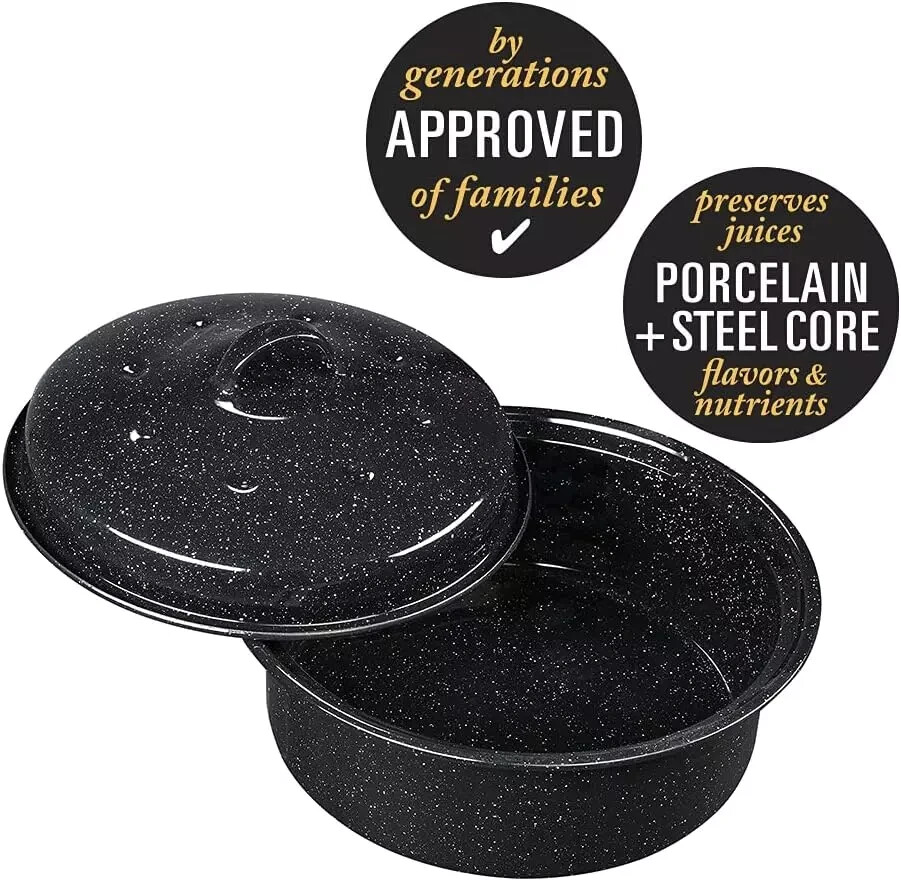 Granite Ware 3 lb. Capacity Covered Round Roaster, Speckled Black Enamel on Stee