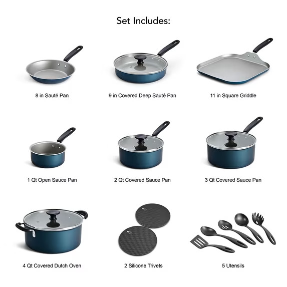 Tramontina Primaware 18-Pc Non-stick Cookware Set Blue – NO IMPORT FEE
