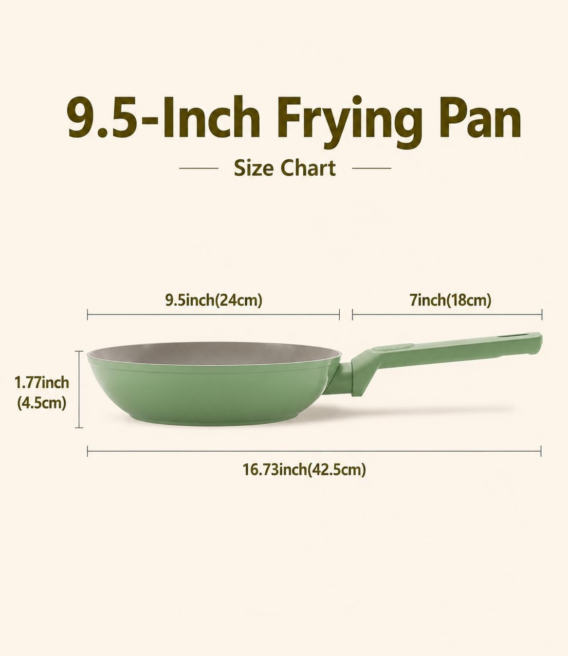 9.5 Inch Ceramic Nonstick Frying Pan Skillet, PFOA-Free Omelet Pan, Induction