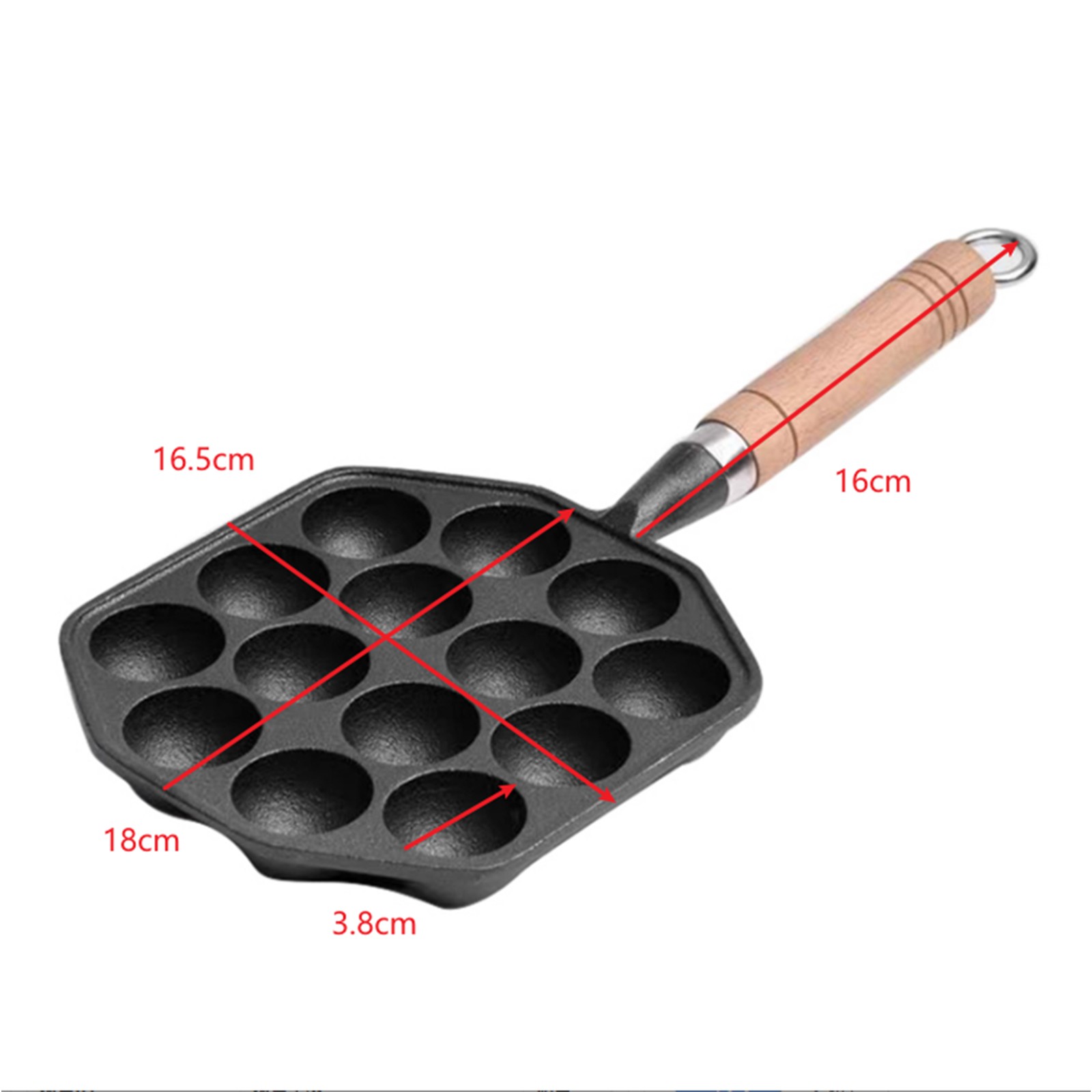 14 Holes Cast Iron Takoyaki Pan Octopus Maker Griddle with Detachable Handle