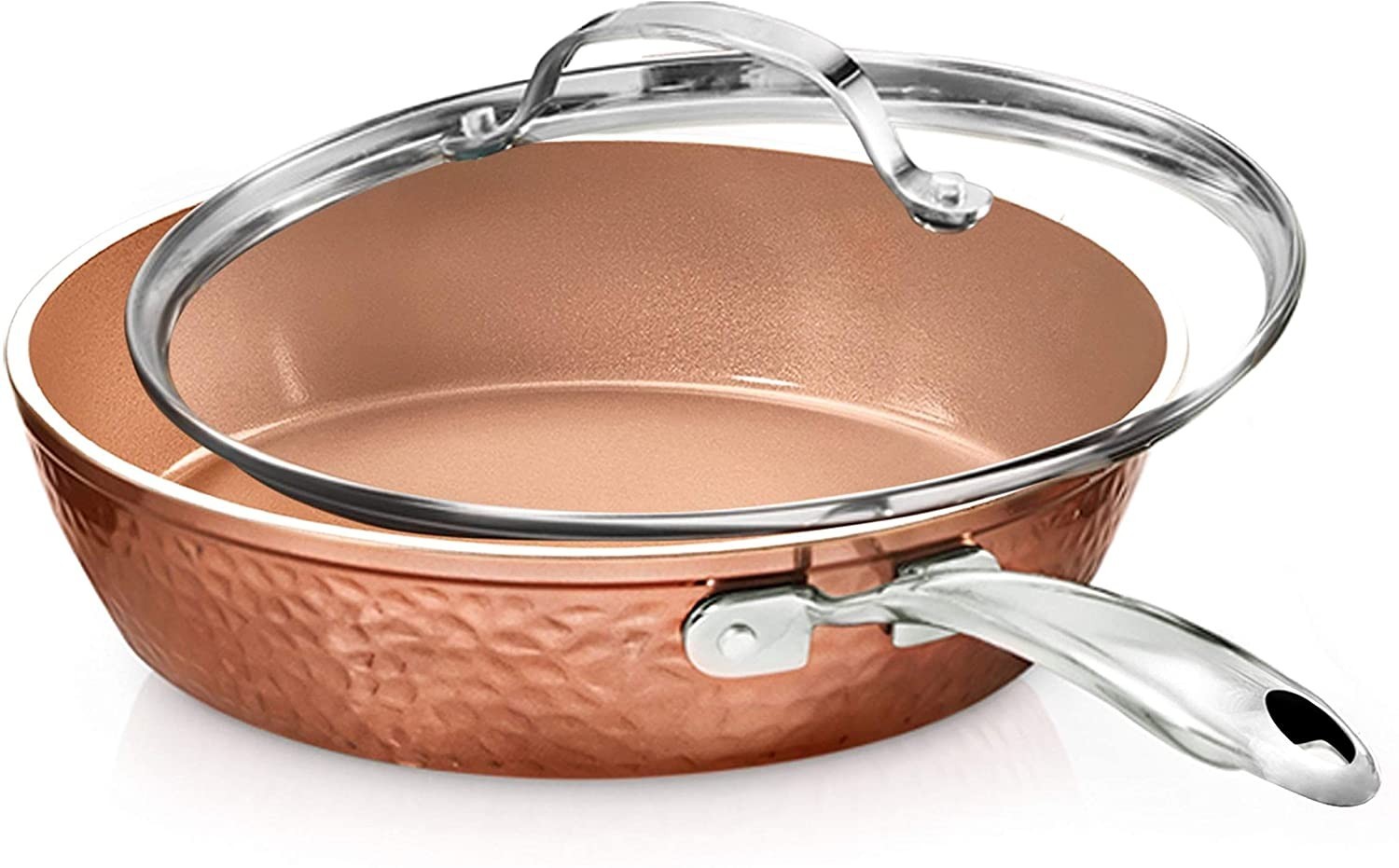 Gotham Steel Hammered 10 Inch, Non-Stick Frying Pan with Lid, Ceramic Cookware