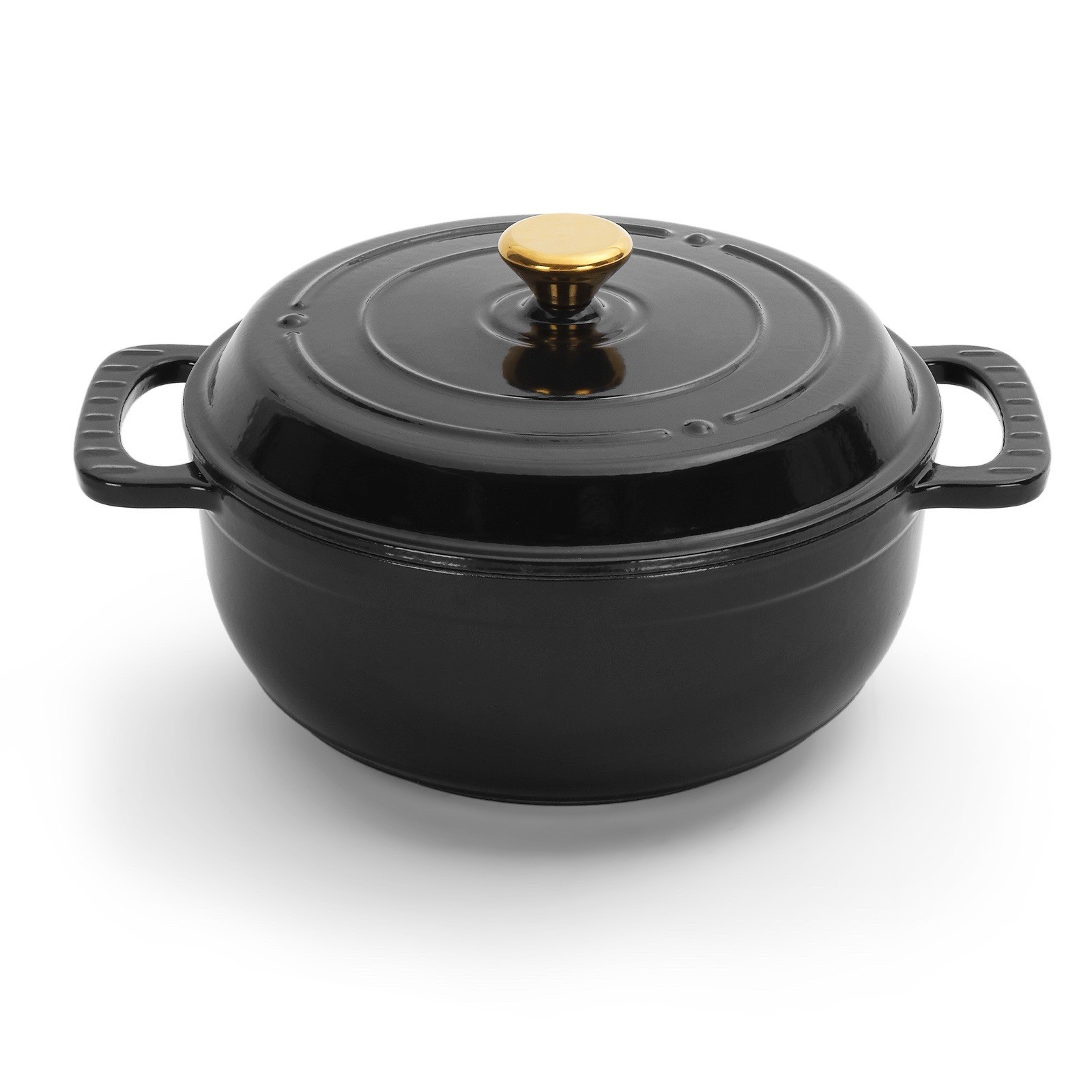 5 Qt Cast Iron Enamel Dutch Oven Casserole w/ Lid, Black, Induction/Gas