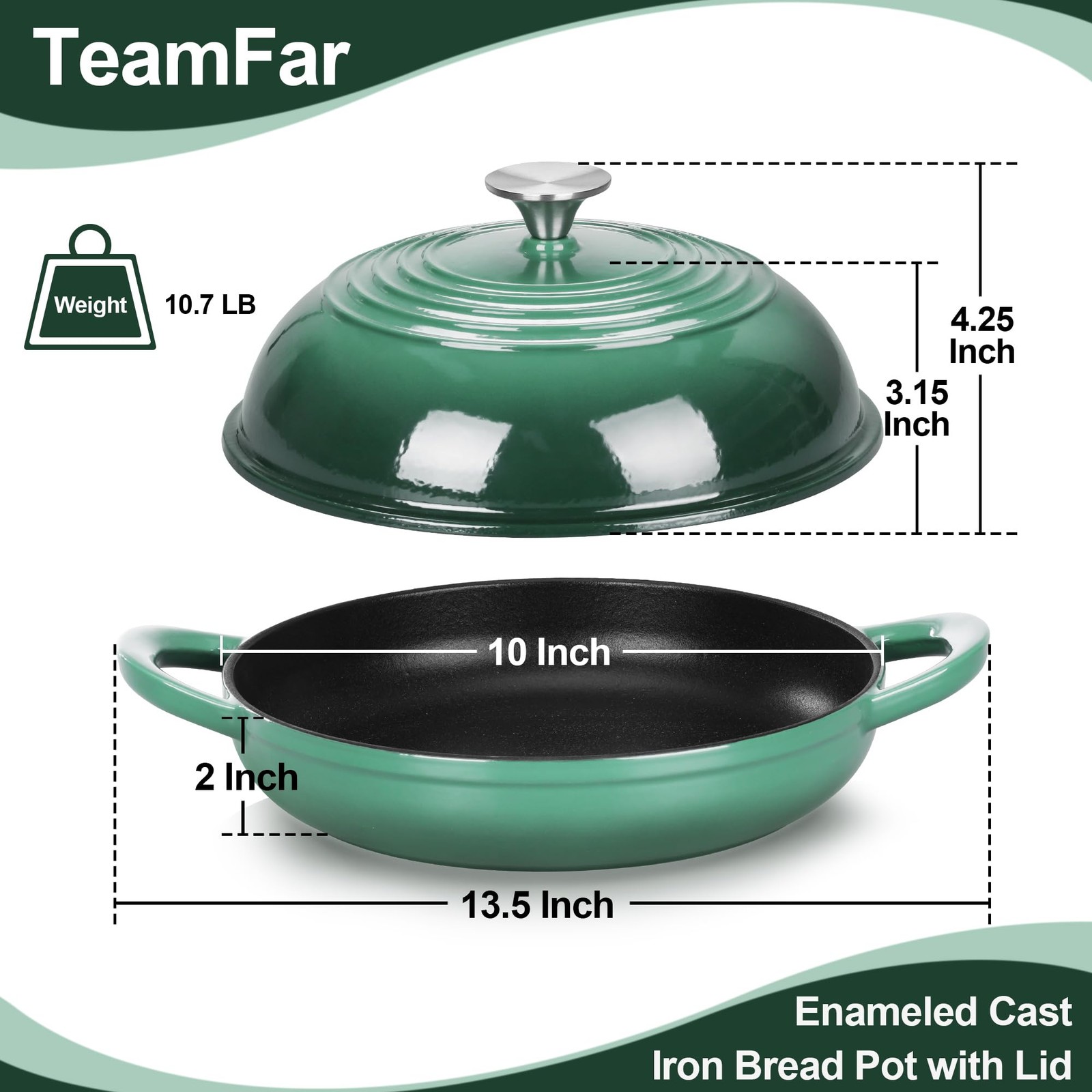 Teamfar Cast Iron Bread Dutch Oven 6 Qt Enameled Dutch Oven Pot For Sourdough