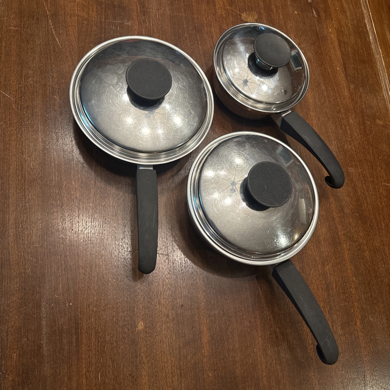Vintage Seal O Matic Thermium Stainless Steel Pots USA 3 PC Set