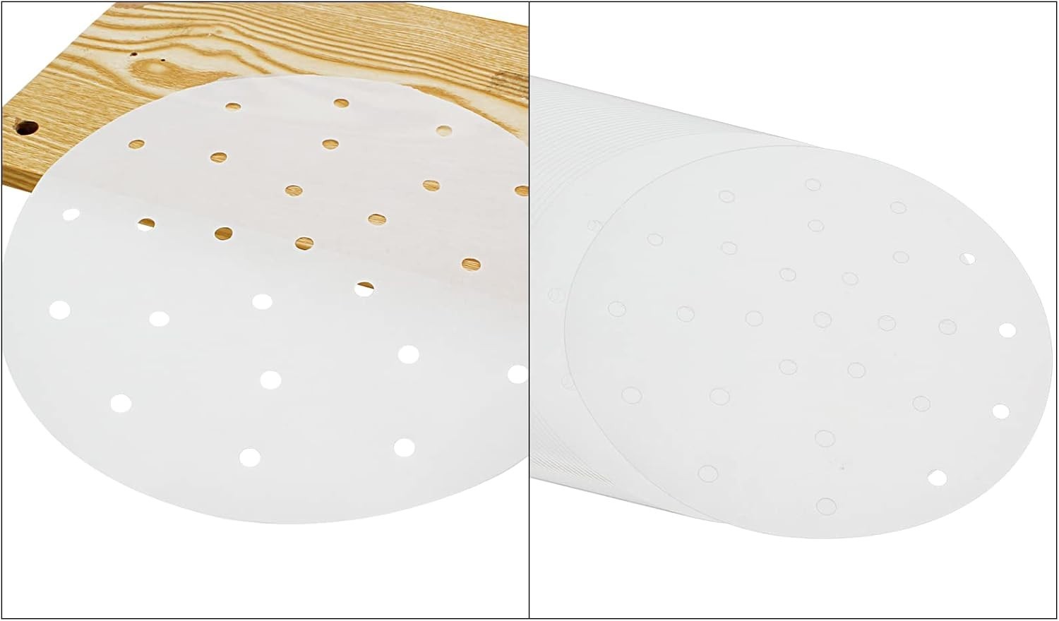 100 Pcs Perforated Dumpling Paper Liners – 8 Inch for Air Frying & Baking