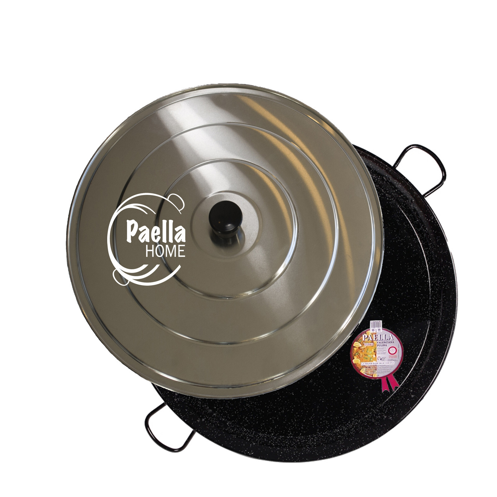 30cm – 80cm Enamelled Paella Pan + Aluminium Lid +Spoon (according to variation)