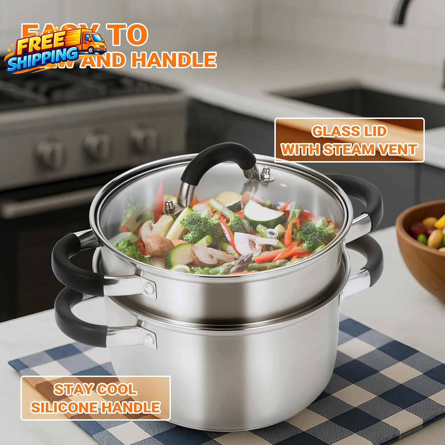 3.2QT Steamer for Cooking Stainless Steel Steam Pot with Steamer Basket Cooking