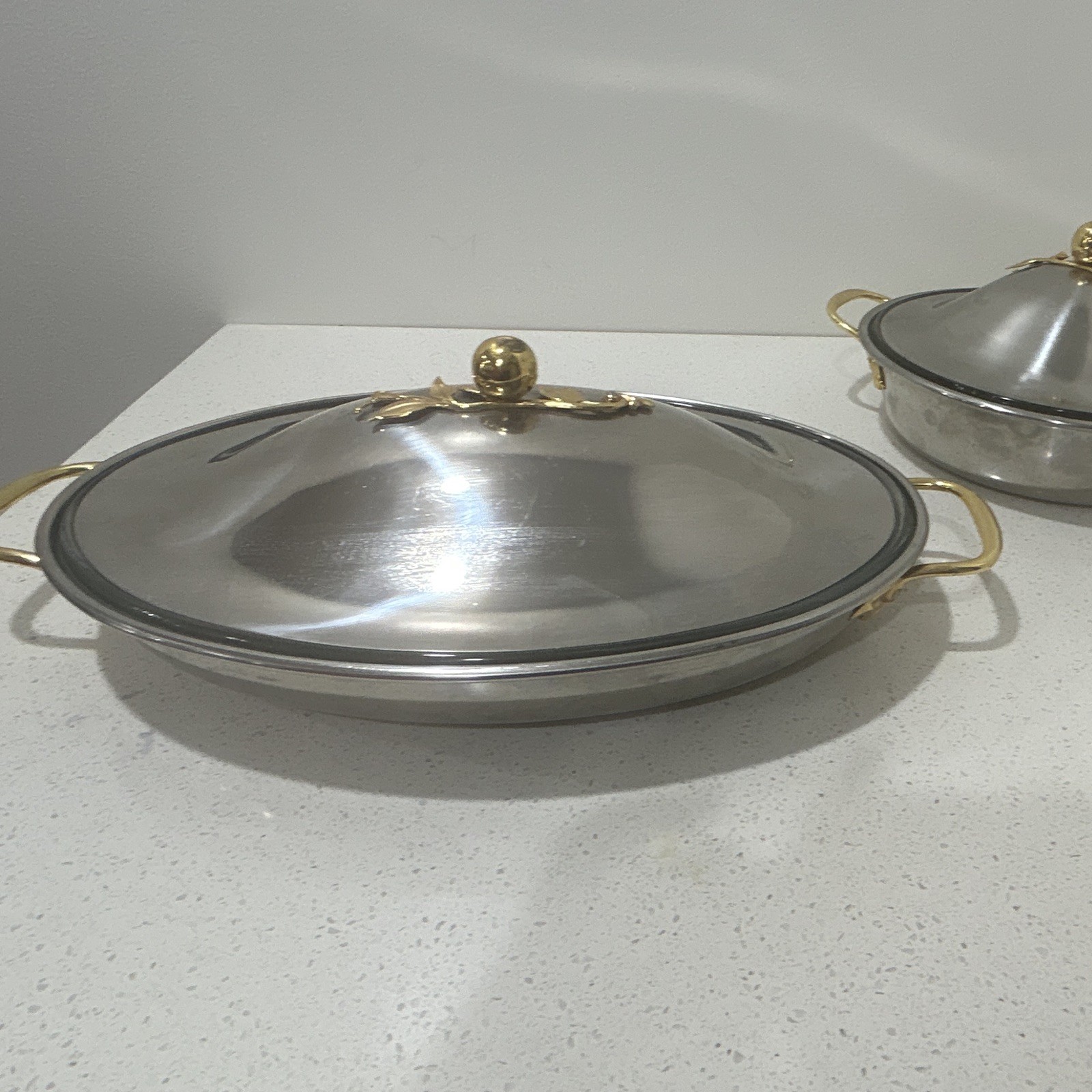 Stainless Steel Oval Saute Pan w/ Lid, Double Handles, Gold-Tone, 16 in