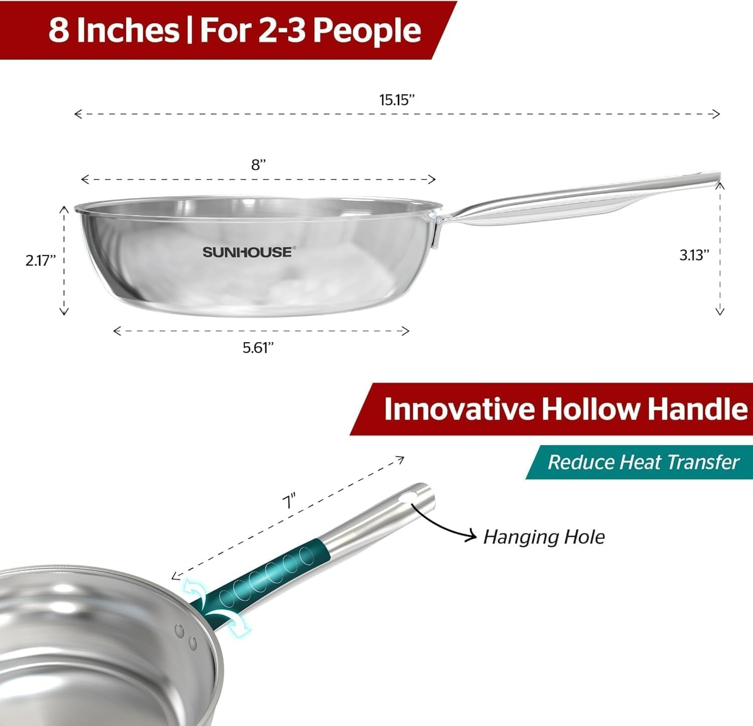 Professional 8 Inch Tri-Ply Stainless Steel Skillet – Perfect for Everyday Chefs