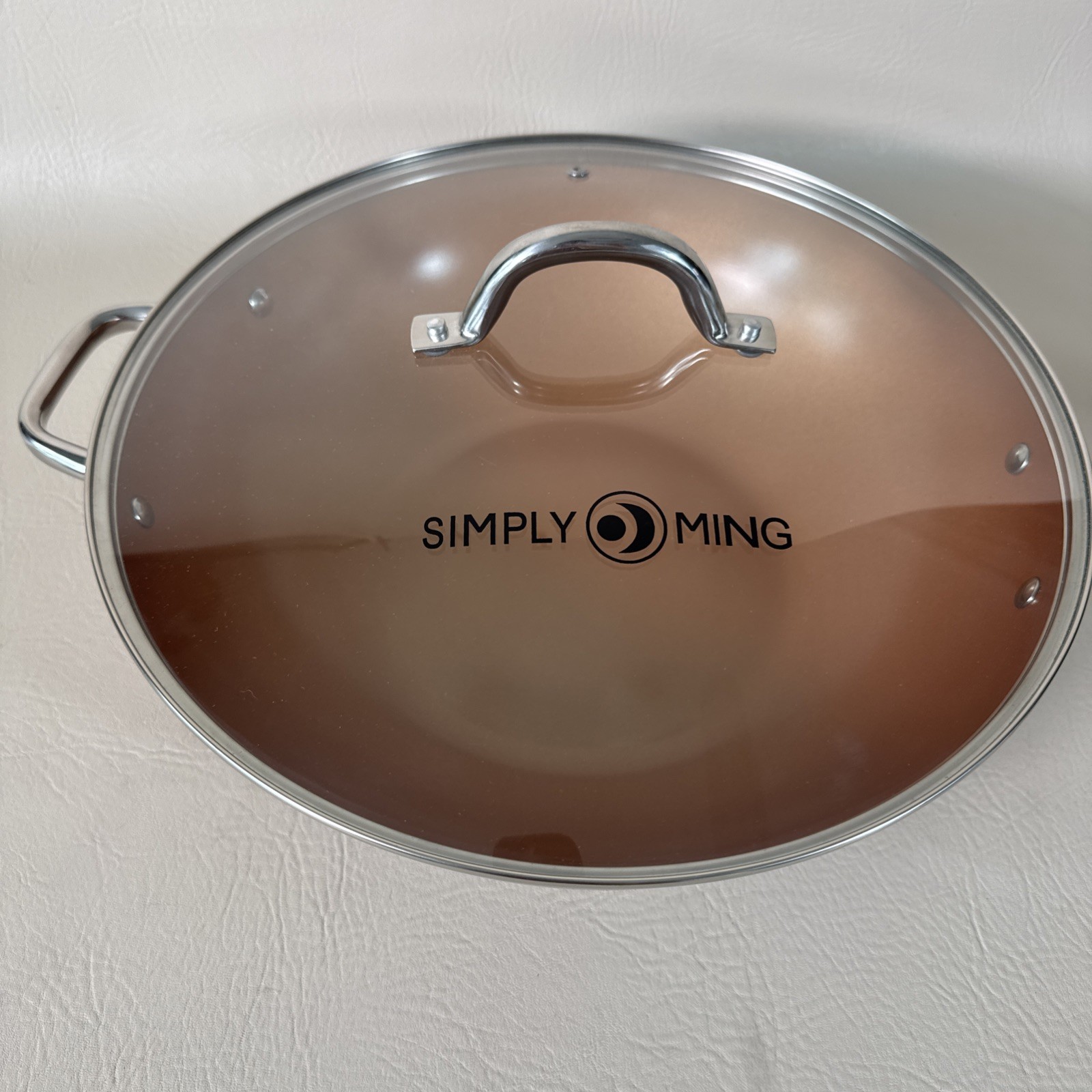 Simply Ming Copper Wok Large 13 In Non-Stick Pan With Glass Lid