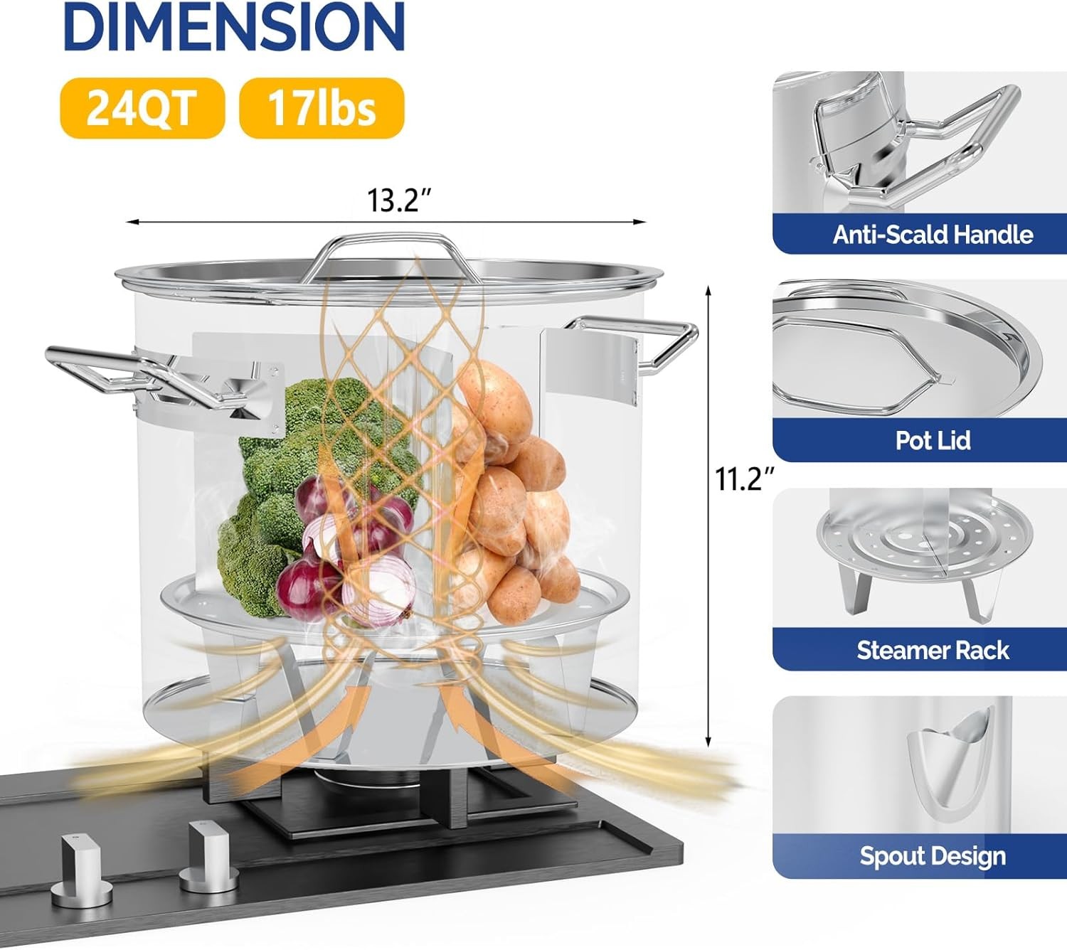 24 QT Stainless Steel Tamale Steamer Pot for Seafood Crab Vegetables Cooking