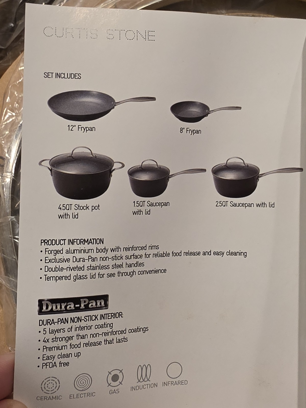 Curtis Stone Dura-Pan 8 Piece Set Frypan, Saucepan, Stock Pot With Lids Red