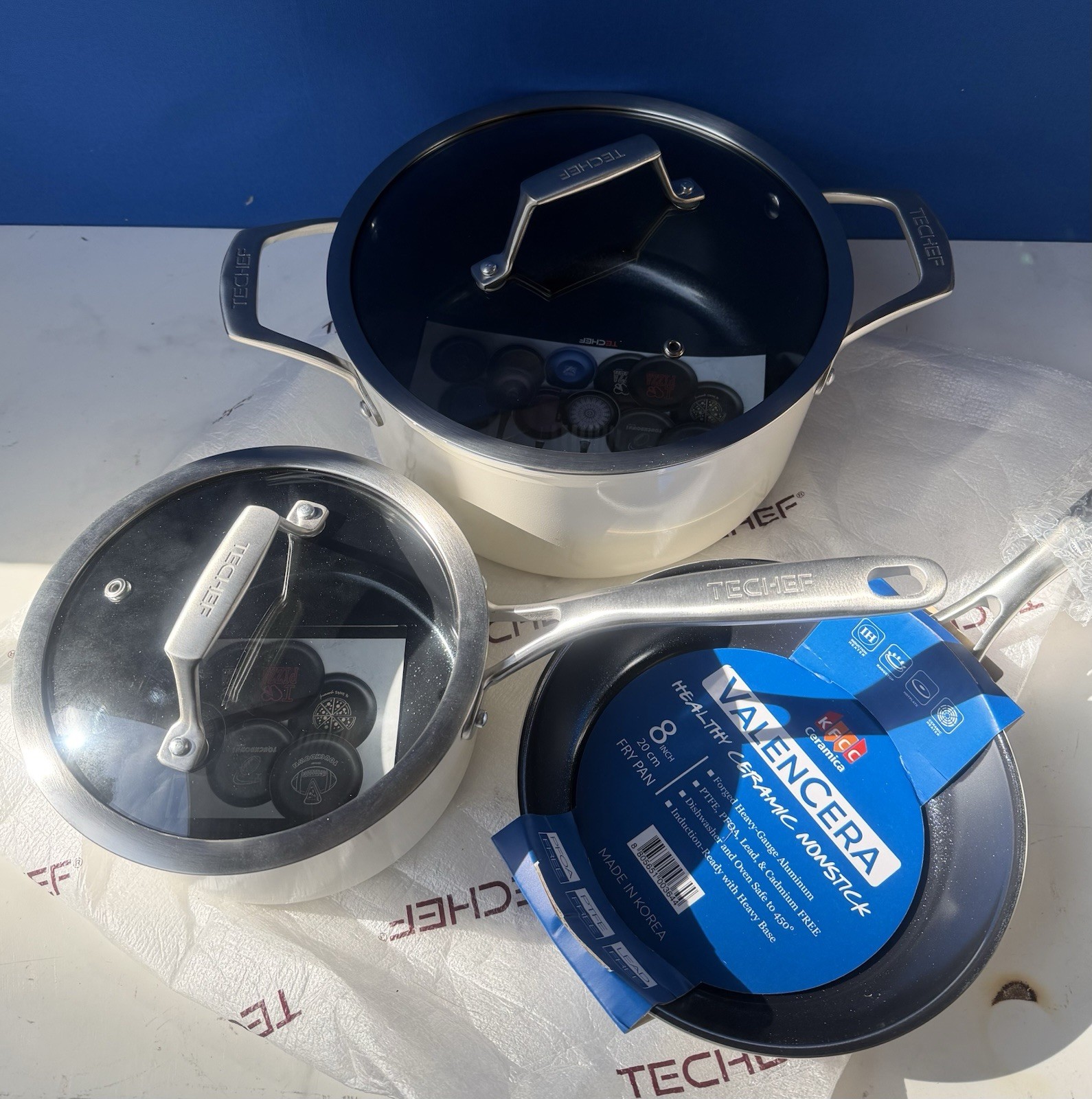 ValenCera by TeChef 5Pc Ceramic Nonstick Cookware Set Pots Fry Pan Lids Korea