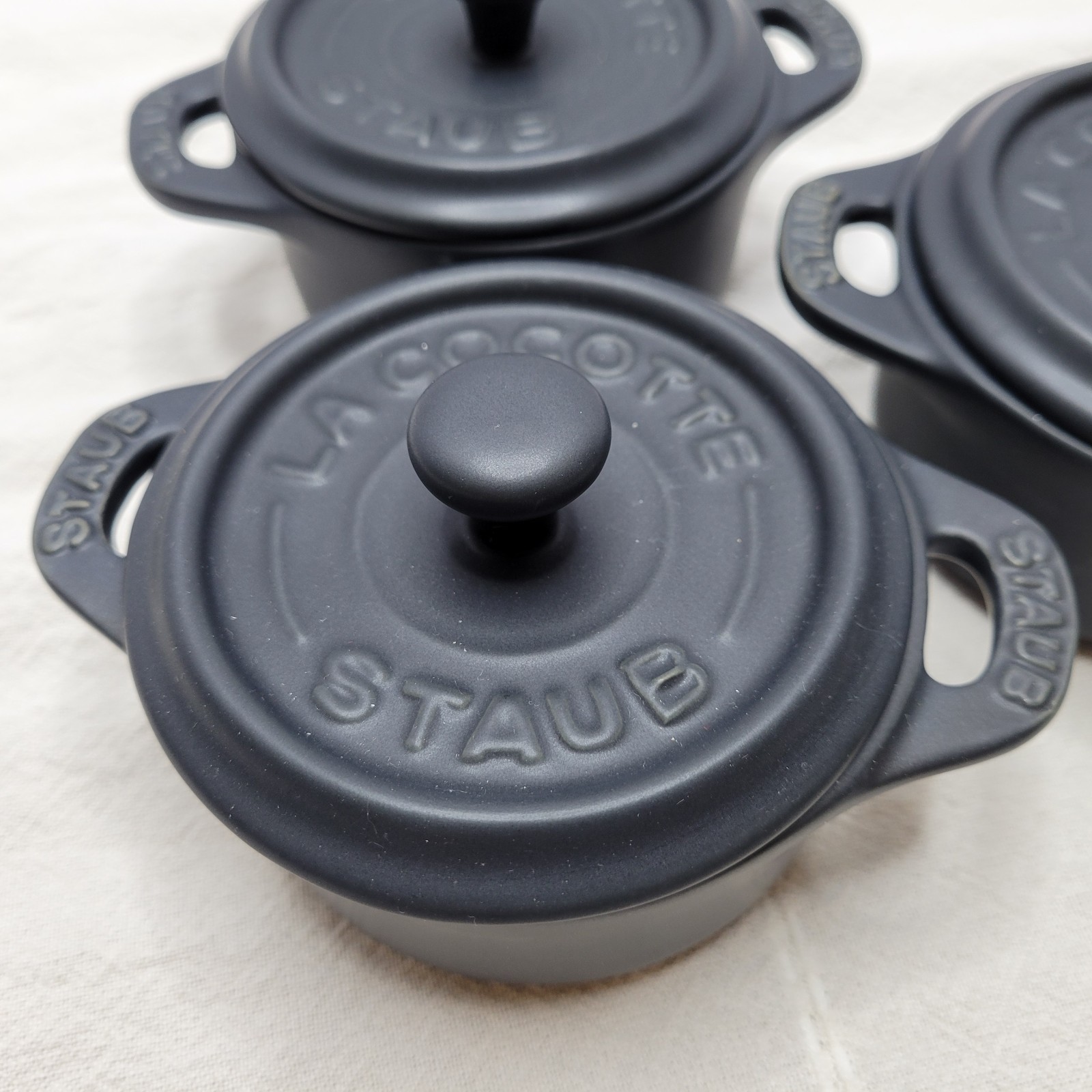 Staub Mini Round Cocotte Set of 3 Ceramic Round Black Matte Casserole 0.25 qt