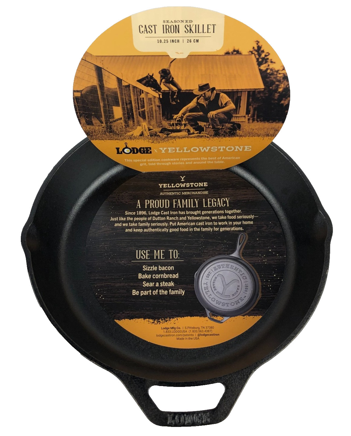Lodge Yellowstone Cast Iron Skillet 10.25 in. Y design Made in USA