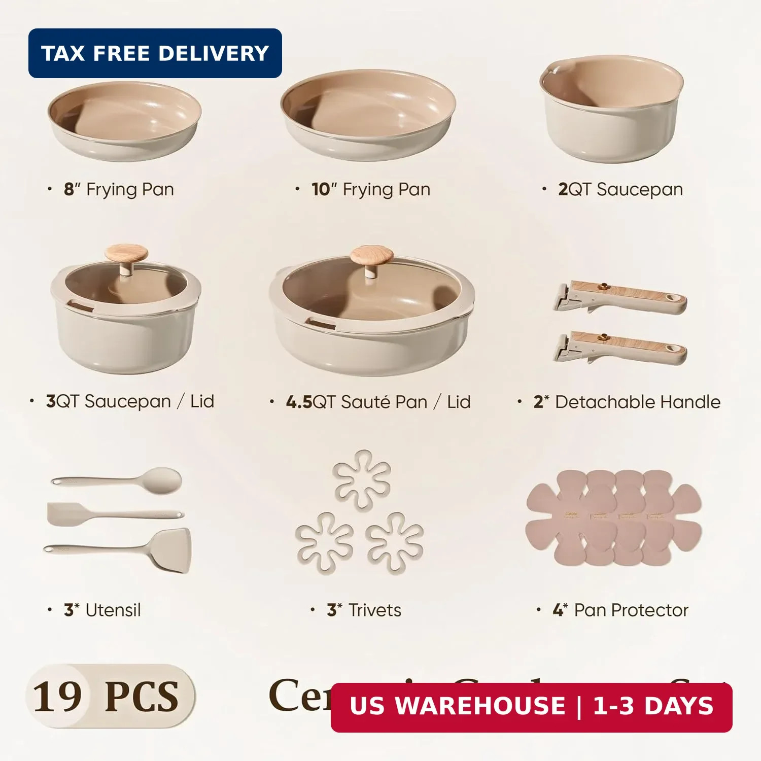 CAROTE Nonstick Pots and Pans Set, Cookware Set Detachable Handle, 19 Pcs Induct
