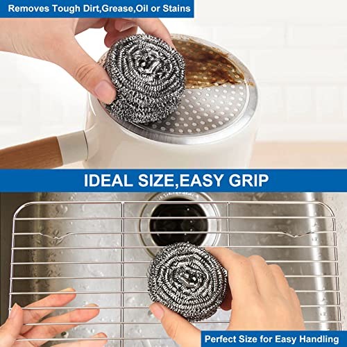 10 Pack Stainless Steel Scrubber, Stainless Steel-Pack of 10 Scrubbers Silver