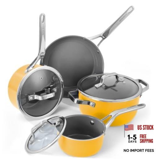7-Piece Ceramic Nonstick Cookware Set, Pots and Pans | 4 pots, 3 7pc set Yellow