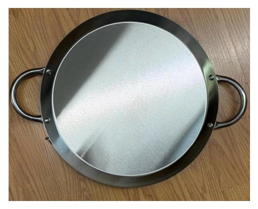 Mexican Style 14.5″ Stainless Steel Flat Circle Fry Pan Comal With Two Side H…