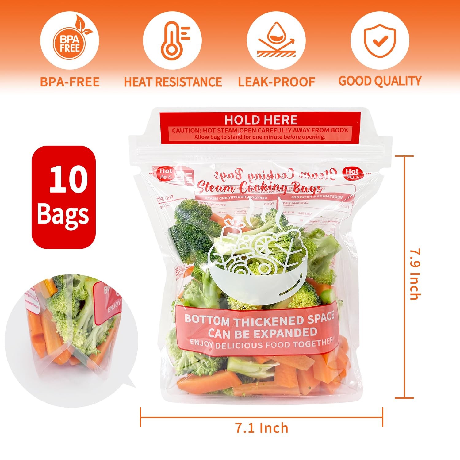 10×Steam Cooking Bags Microwave Steamer Bags Widen the Bottom Stand Upright Z…
