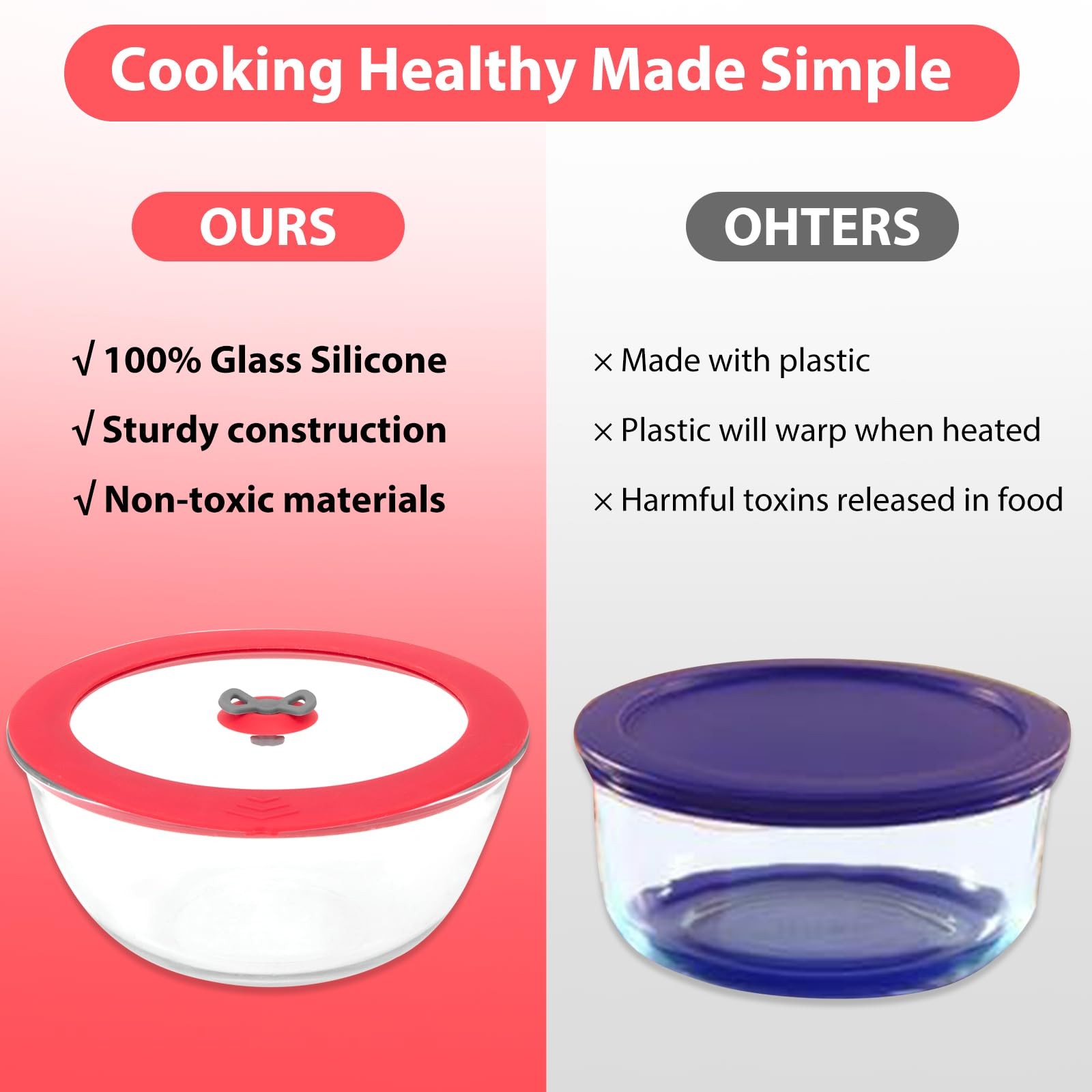 4 Pack Lids for Pyrex 7200-PC 2 Cup Glass Containers Bowl Silicone Storage Co…