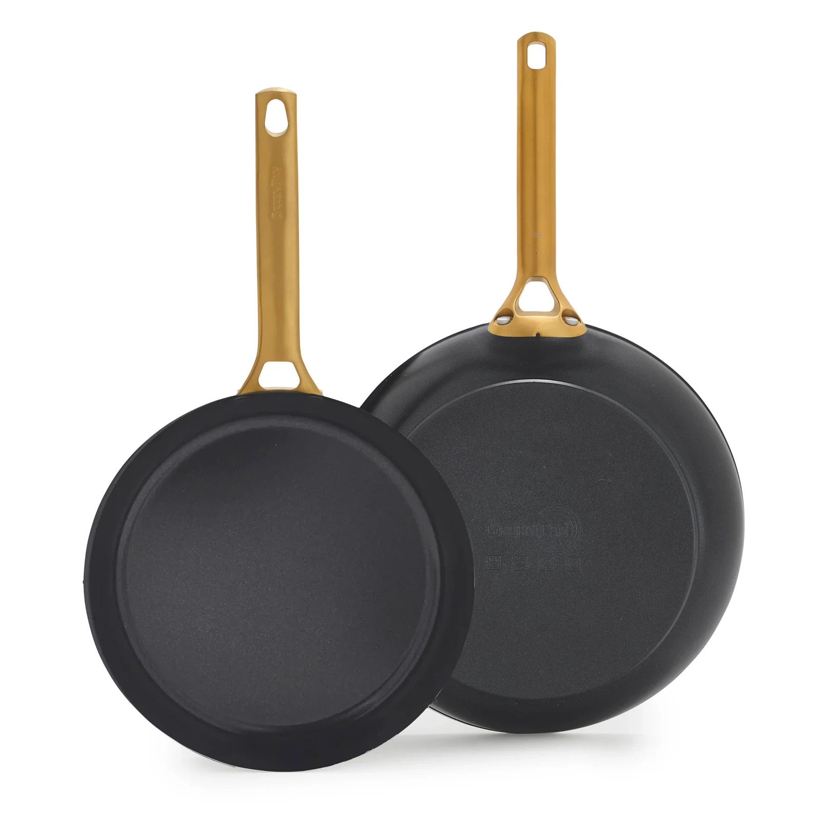 GreenPan 7 Pc Cookware Set Fry Pans Nonstick Ceramic Black Gold Handles