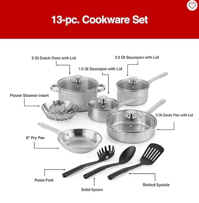 Cooks Stainless Steel 13-pc. Cookware Set NEW