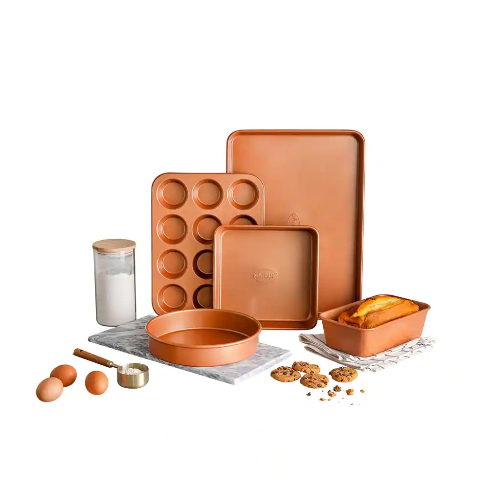 Gotham Steel Bakeware Set Baking Cookie Sheet Cake Pan Copper Non Stick 5 Piece