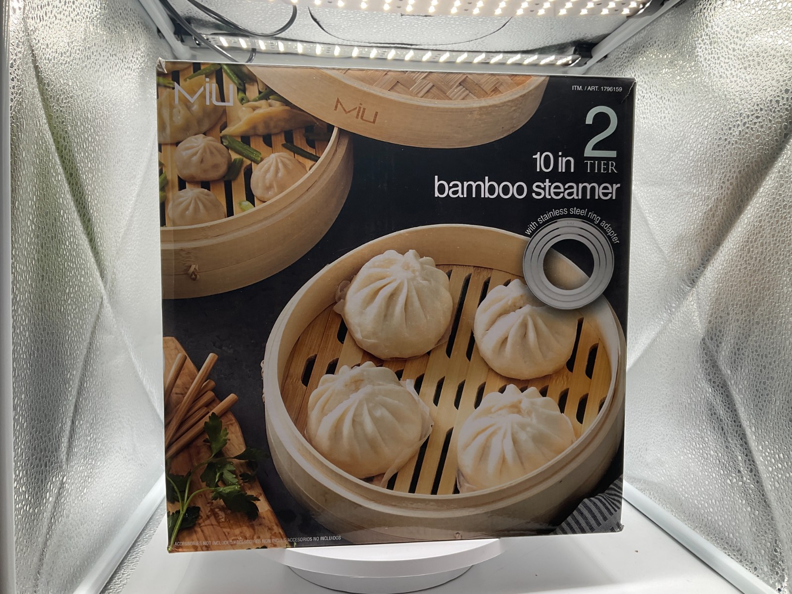 NEW MIU 10″ 2-Tier Bamboo Steamer Basket 10″ With Stainless Steel Ring Adapter