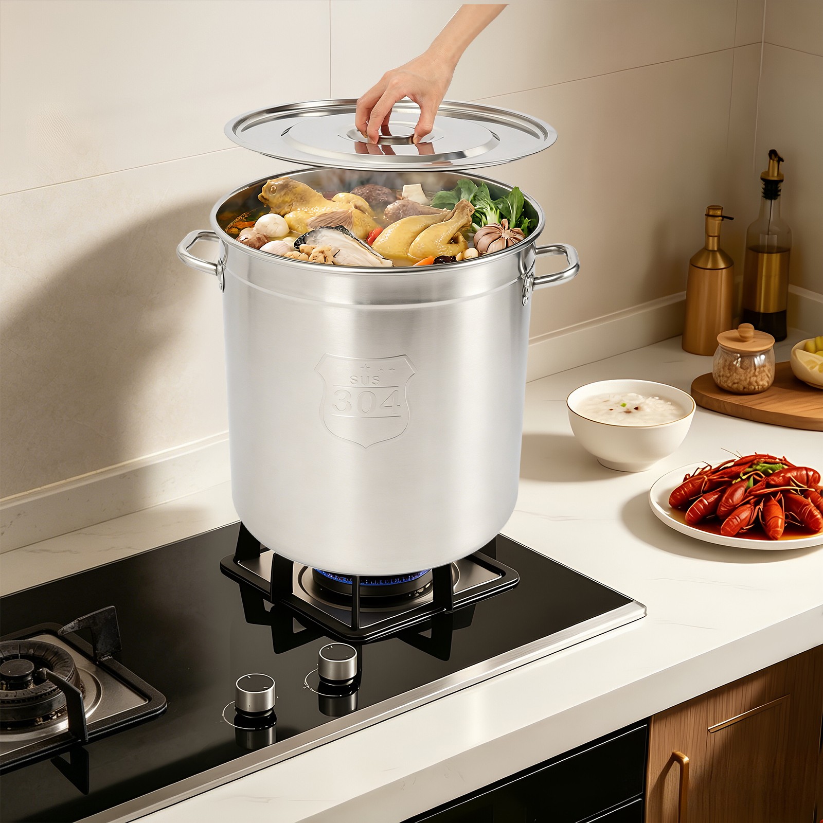 48L Stainless Steel Pot Large Cooking Pot with Lid Stainless Steel Soup Pot