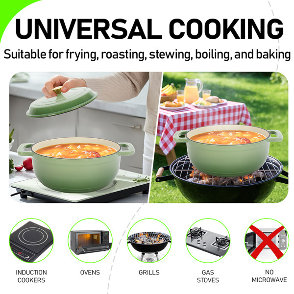 Cast Iron 5QT Cooking Pot Includes Two Silicone Gloves Enamel Pot Green