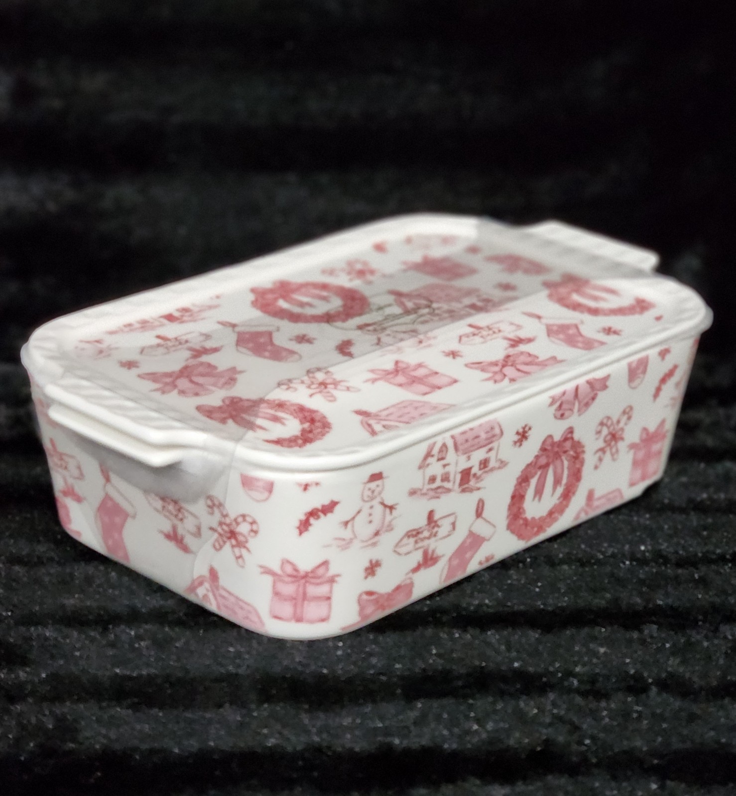 Grace Pantry Christmas PINK BOW 2qt Rectangular Baker & Lid 11″ Oven Safe 3 in 1