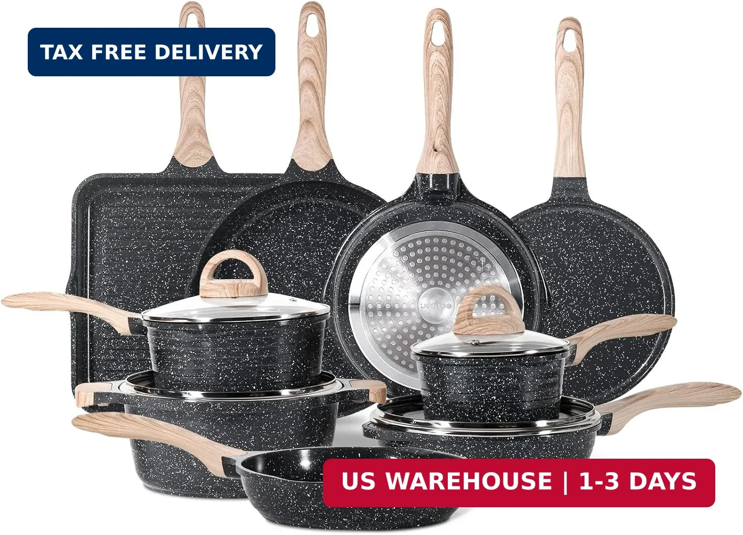 JEETEE 24Pcs Ceramic Cookware Set, Gray Pots and Pans Set Non Stick, Kitchen Hea