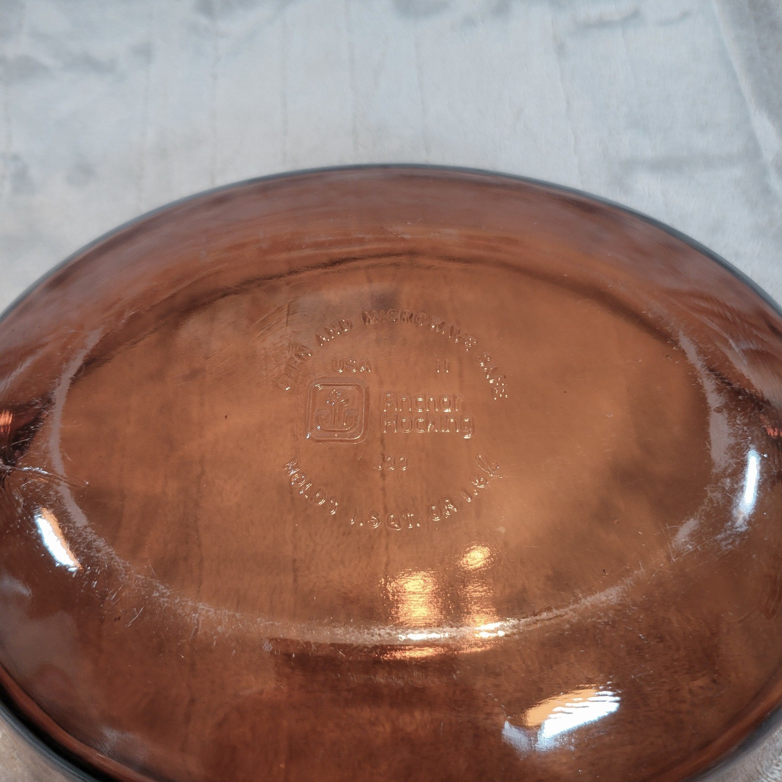 Anchor Hocking Fire King Oval Casserole Dish Amber Glass w Lid 433 1.5 Vintage