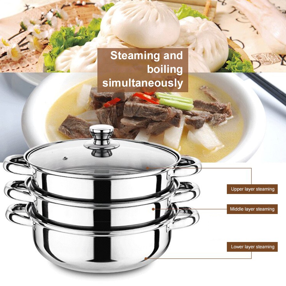 Toque Stainless-Steel Steamer Meat Vegetable Cookware Kitchen Pot Tool 3 Tier US
