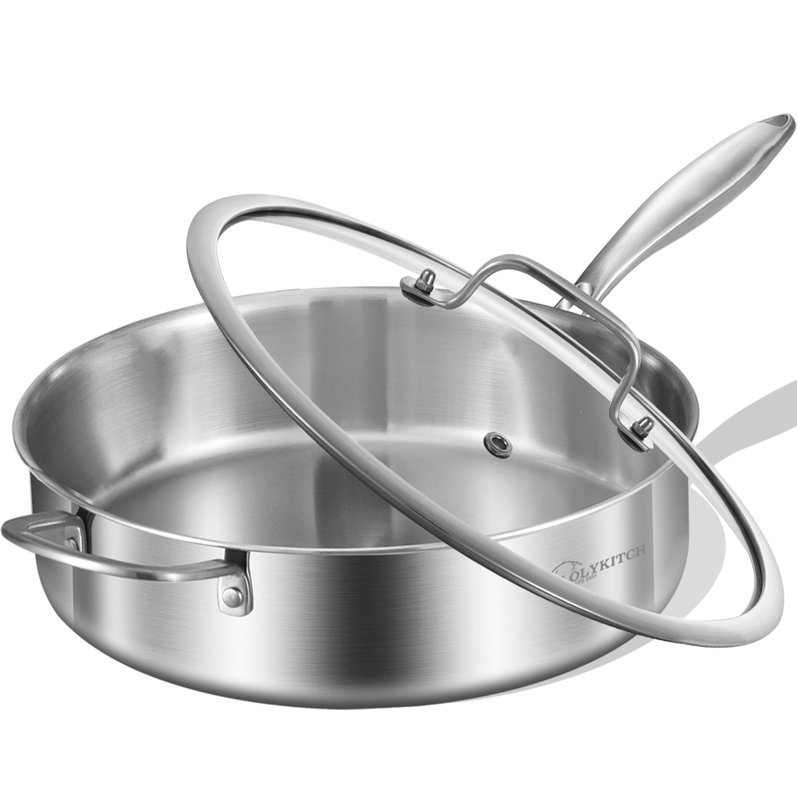 Whole Body Tri-Ply Stainless Steel 5.5 QT Sauté Pan with Lid,12 Inch Deep Fry…