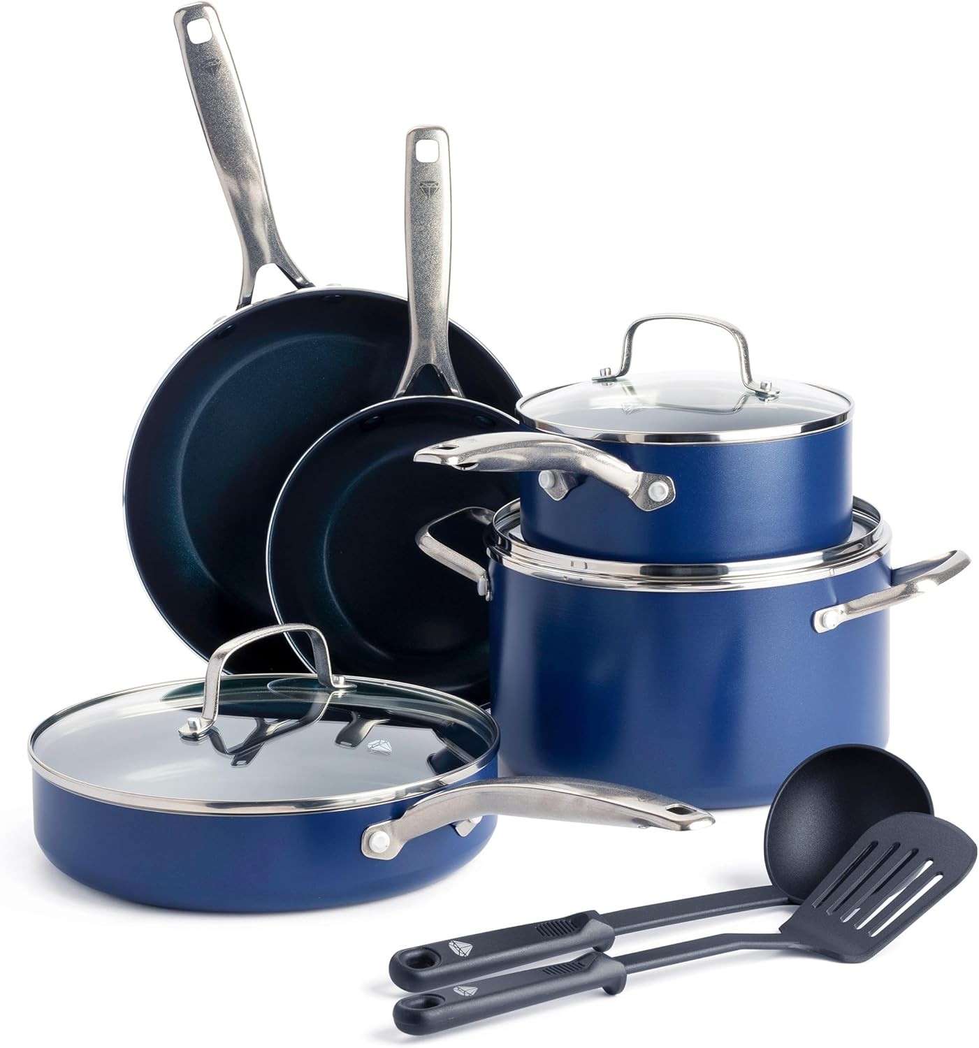 Blue Diamond 10 Piece Nonstick Cookware Set, Diamond Ceramic Pots & Pans, Dishwa