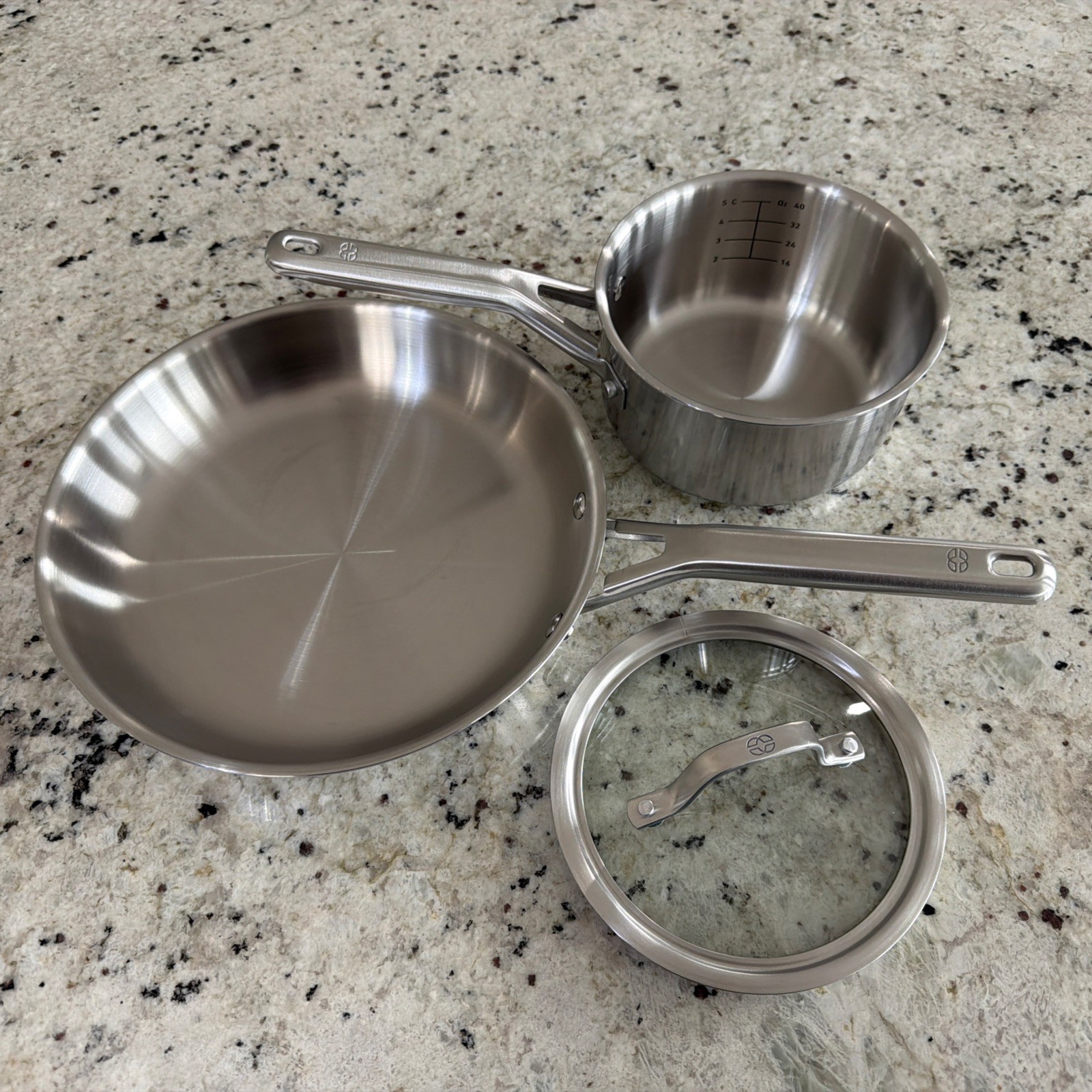 Calphalon Stainless Steel 3 peice set 10 inch Skillet Fry Pan 1.5 Qt Saucepan
